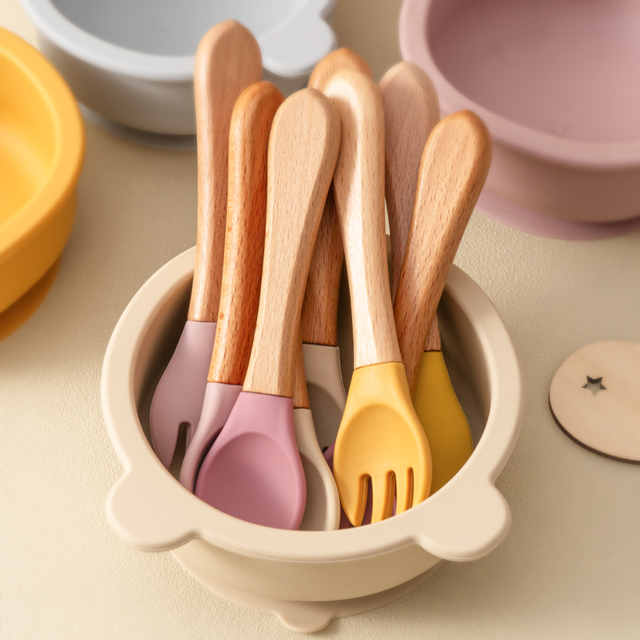 Baby Food Utensil - Mamaplan Silicone bébé cuillère fourchette manche